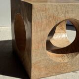 Coffee table, or openwork cubic stool in natural monoxyle mango wood H40.