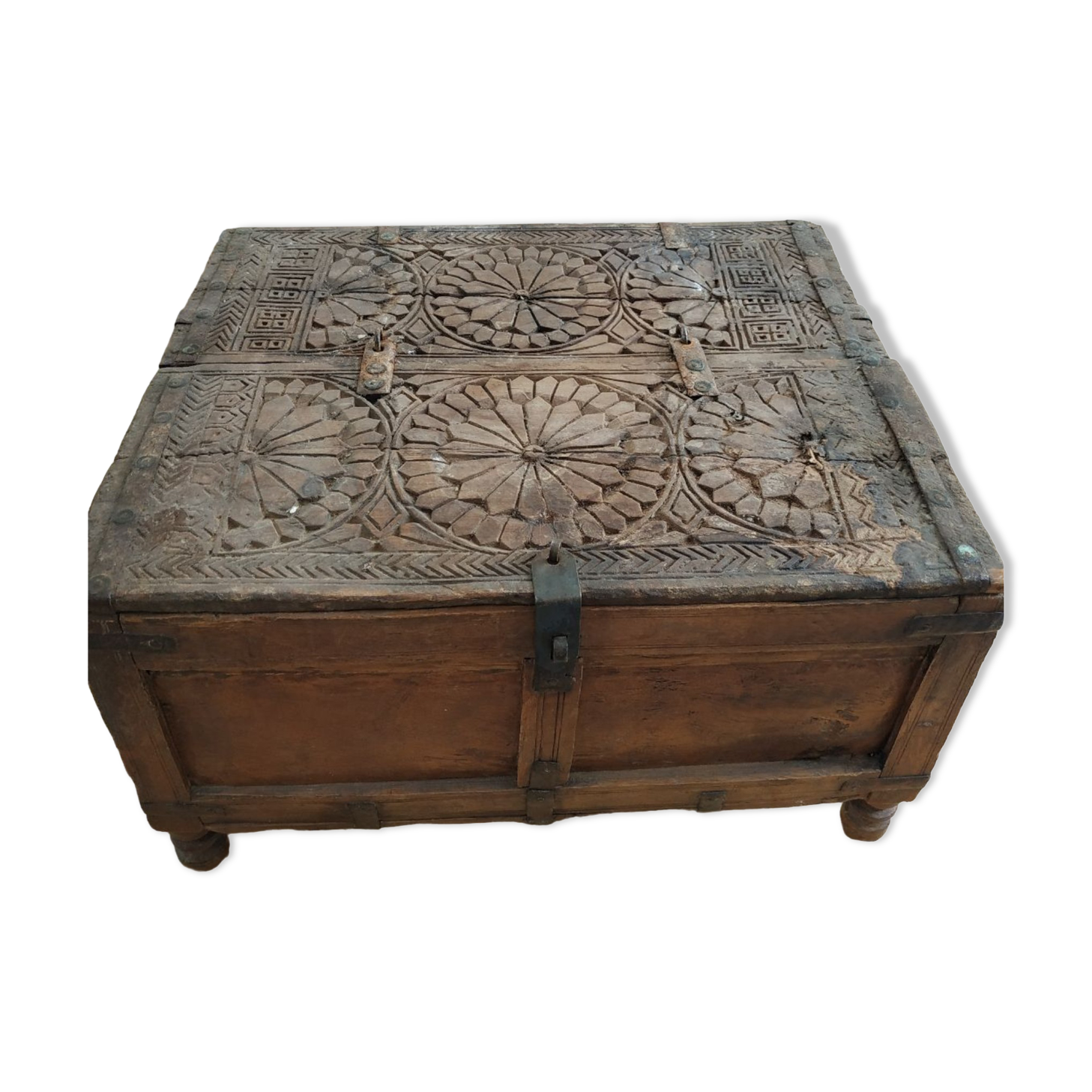 Carved wooden wedding chest