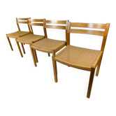 Dining chairs J.H. Møller model 401 in oak with original Danish cord — Denmark, 1970s