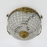 Half-basket ceiling light with 3 bronze lights and glass pendants. 1980s