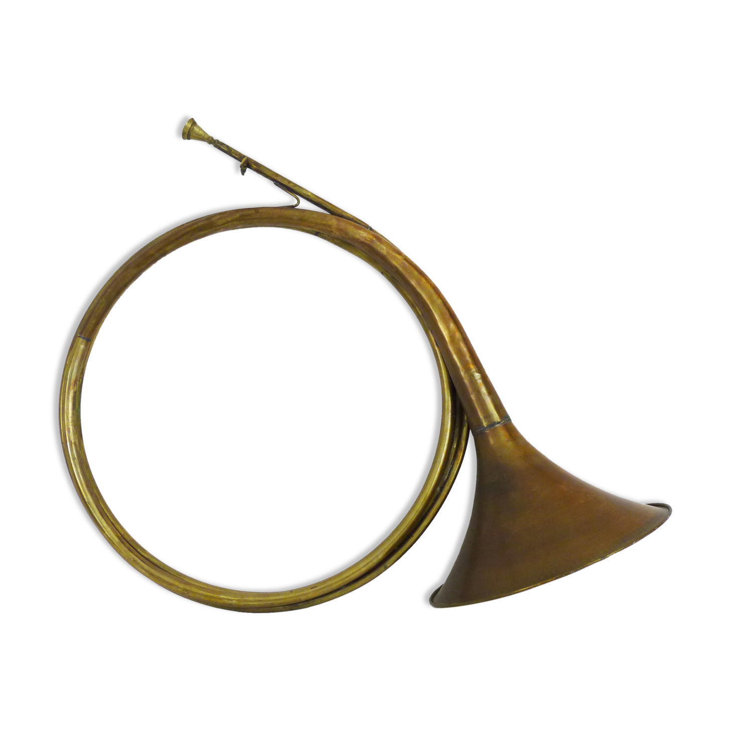 Old brass hunting horn