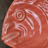 Large vintage fish platter Surtis Portugal in coral earthenware.