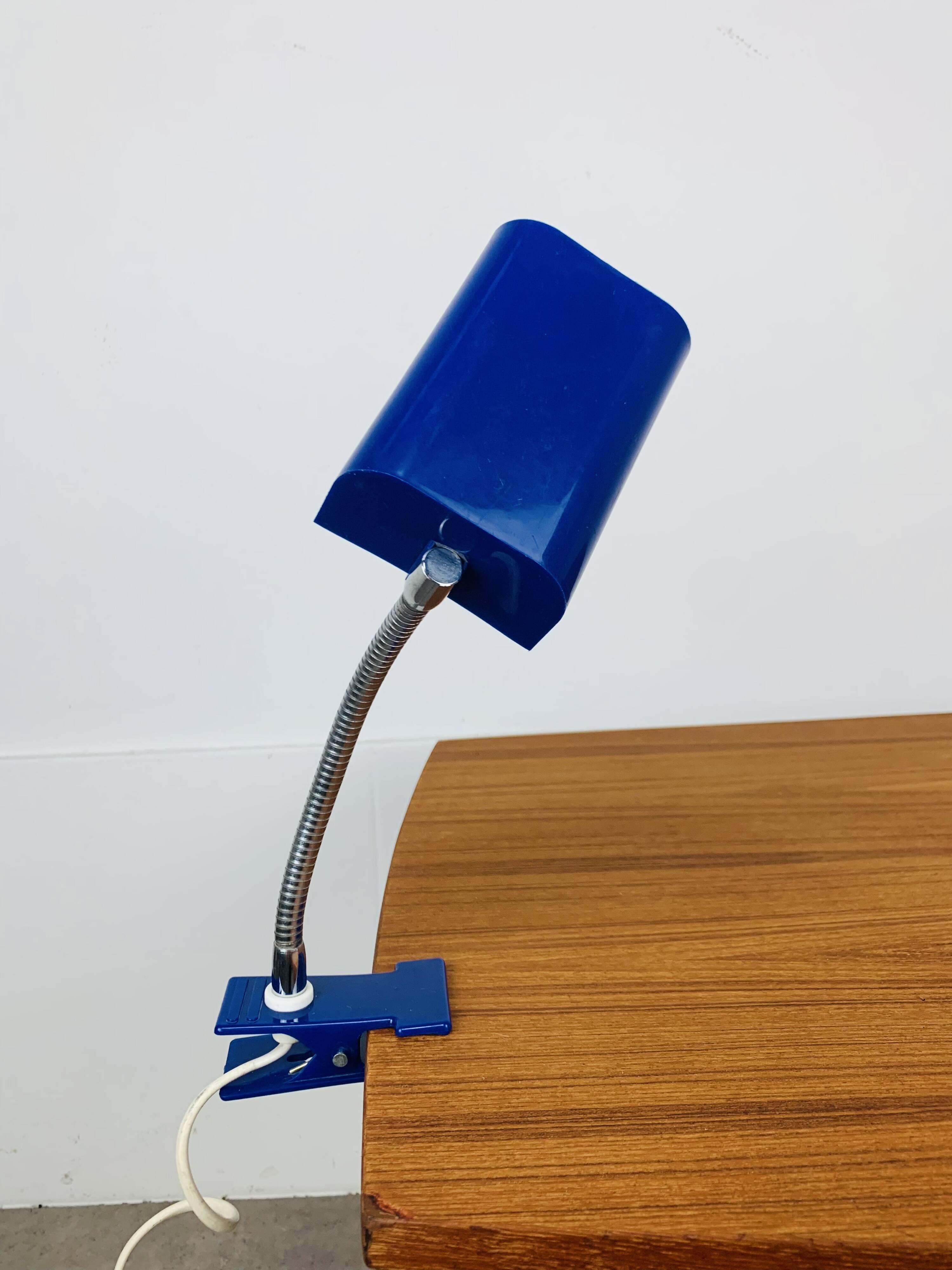 Blue adjustable clamp lamp, chrome flexible, 800s, vintage