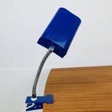 Lampe pince orientable bleue, flexible chrome, années 800, vintage
