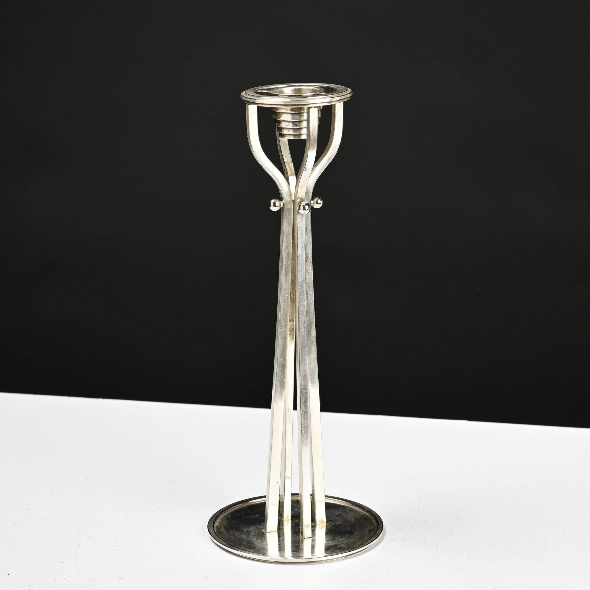 Pair of silver-plated brass candlesticks by Paolo Portoghesi