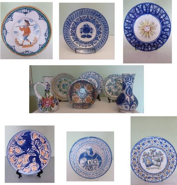 Lot of 10 pieces of vintage Spanish ceramics - Painted hanging crockery
