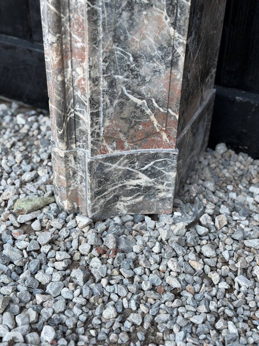 Regency-style fireplace in grey Ardennes marble from around 1900.