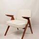 Fauteuil Bouclè de J. Chierowski, 1960 Pologne, Fauteuil en bois Design scandinave