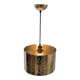 Hammered copper metal pendant light with a golden cylindrical shade.