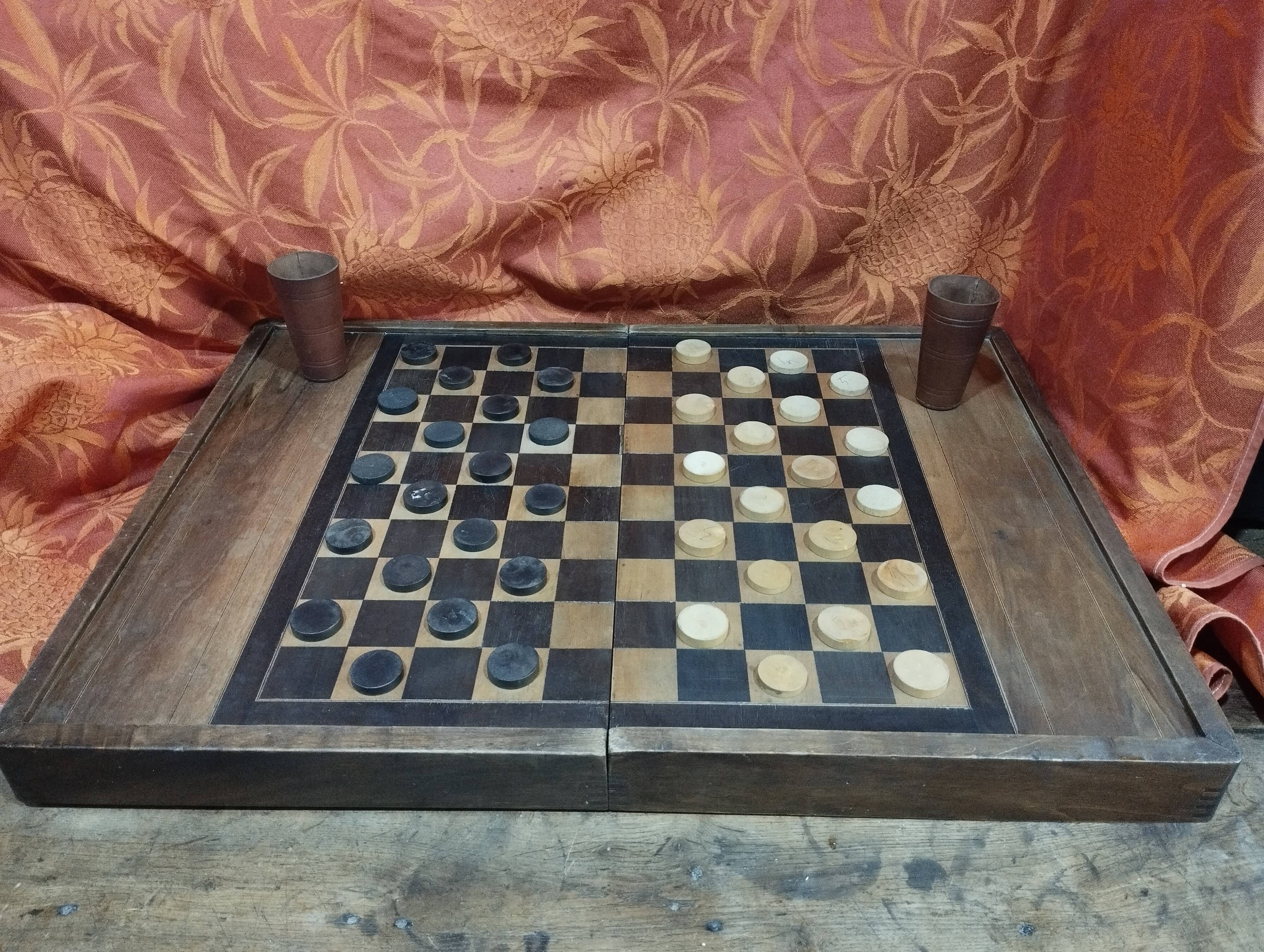 Antique wooden backgammon and checkers game box