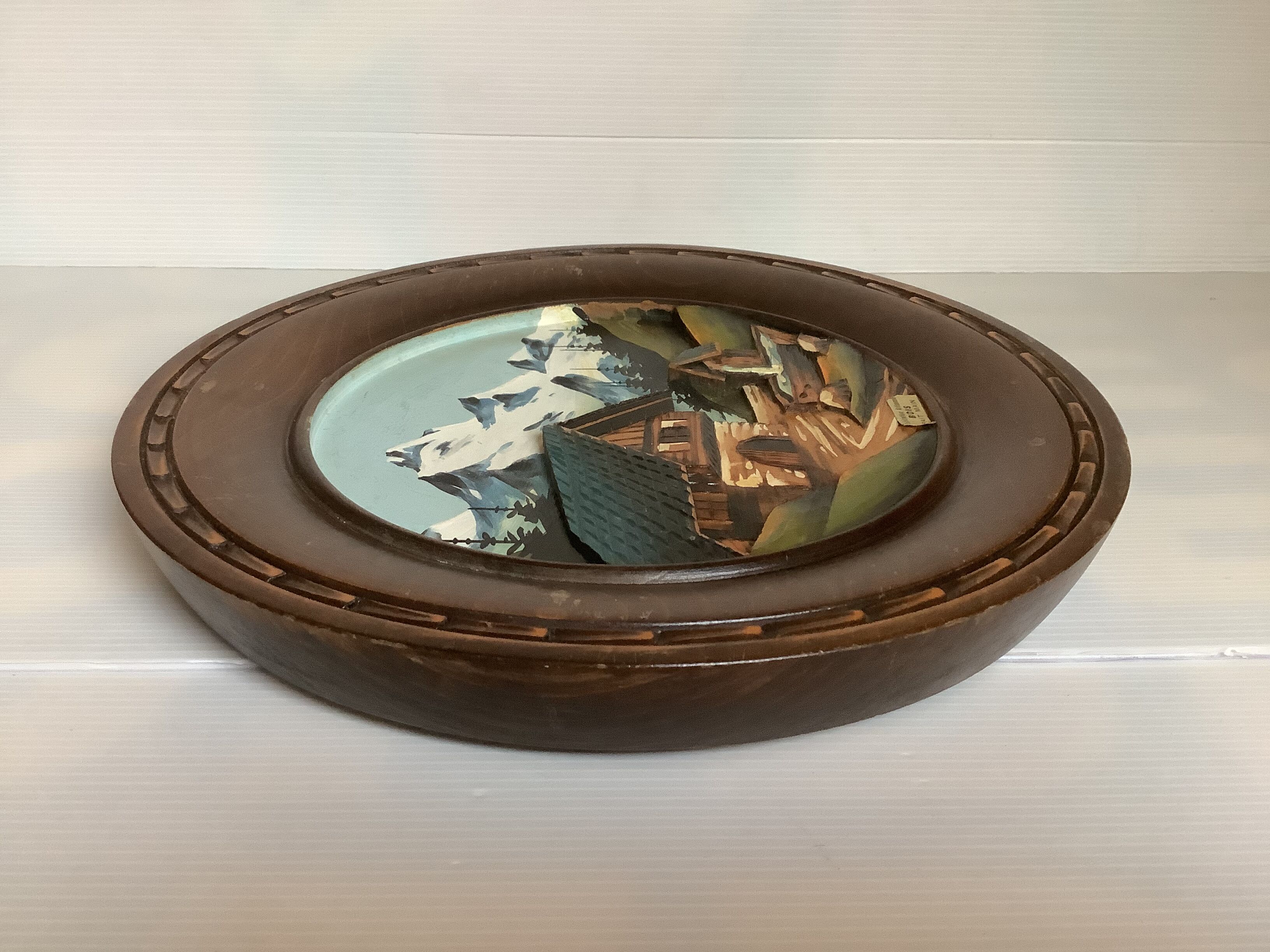 Ancient mountain landscape frame painted and carved by hand