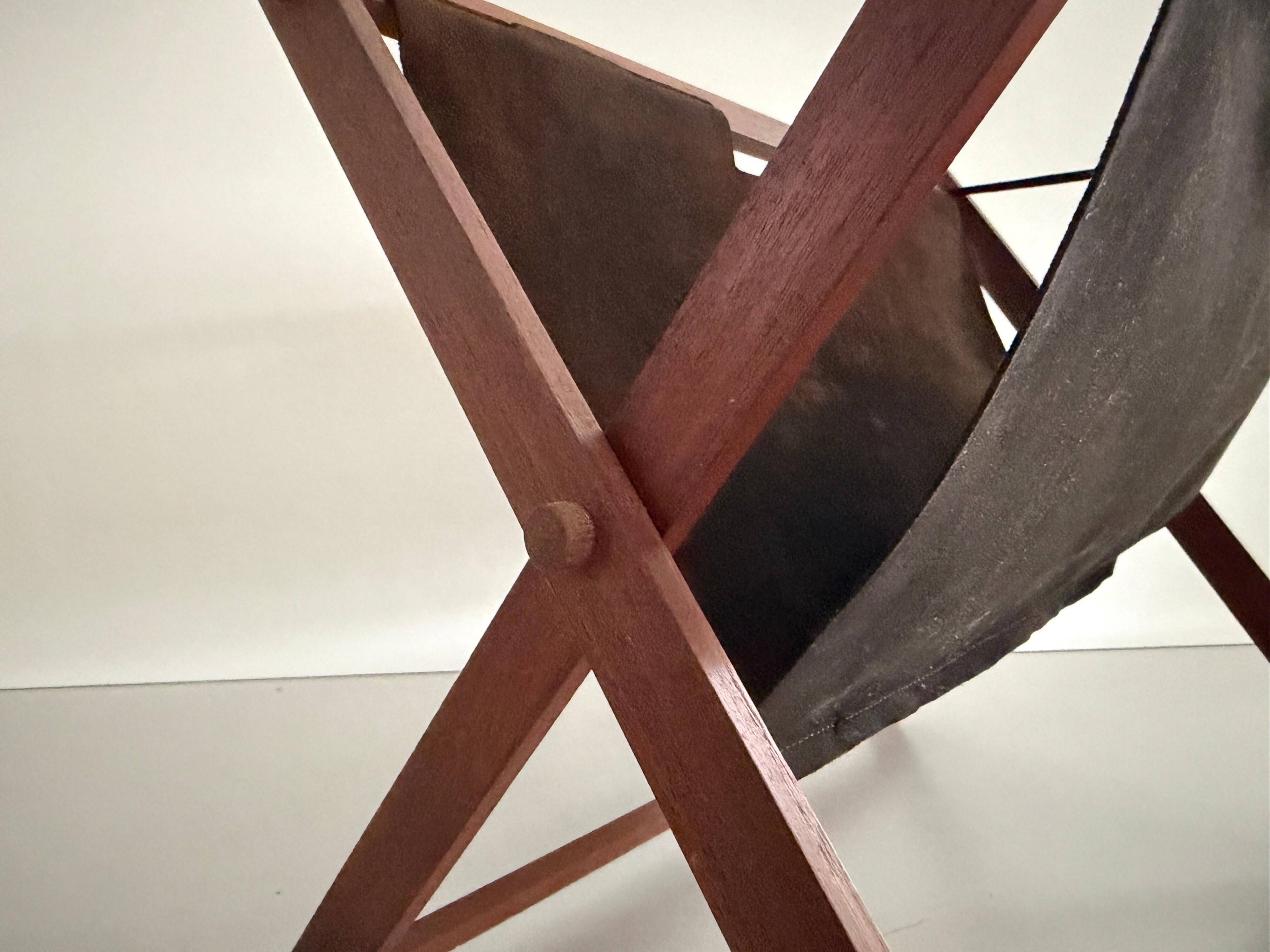 Support stand for mid-century teak and suede magazines and newspapers, 1960, Germany.