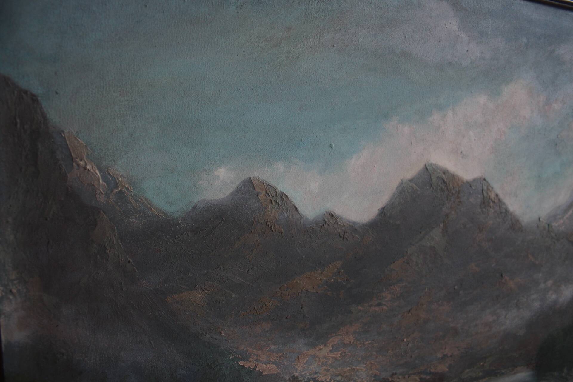 Hand painted painting, oil on fiberboard, signed, Czechoslovakia, 1960's.