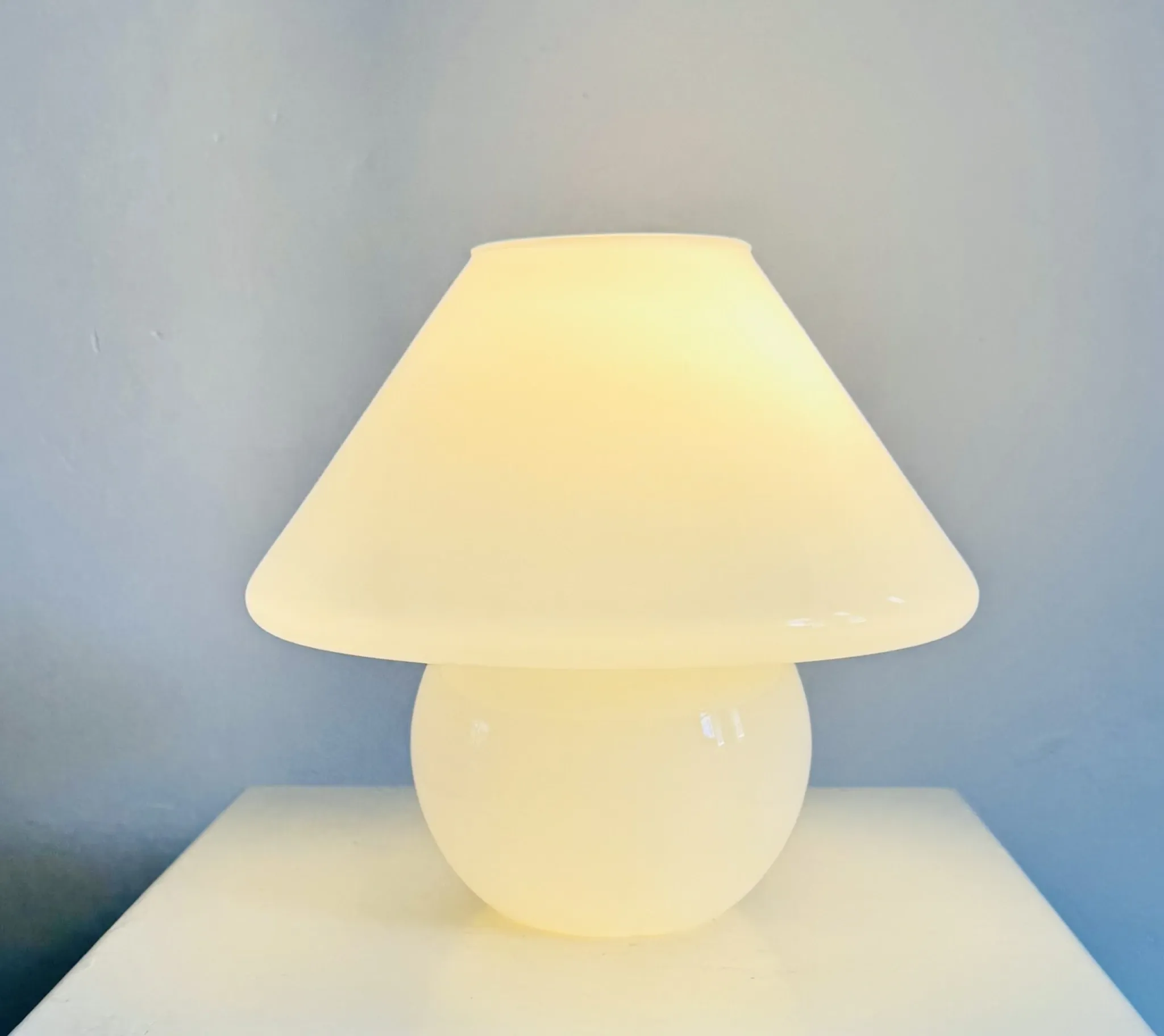 Opaline Mushroom Table Lamp By Paolo Venini For Murano, Italy, 1970S
