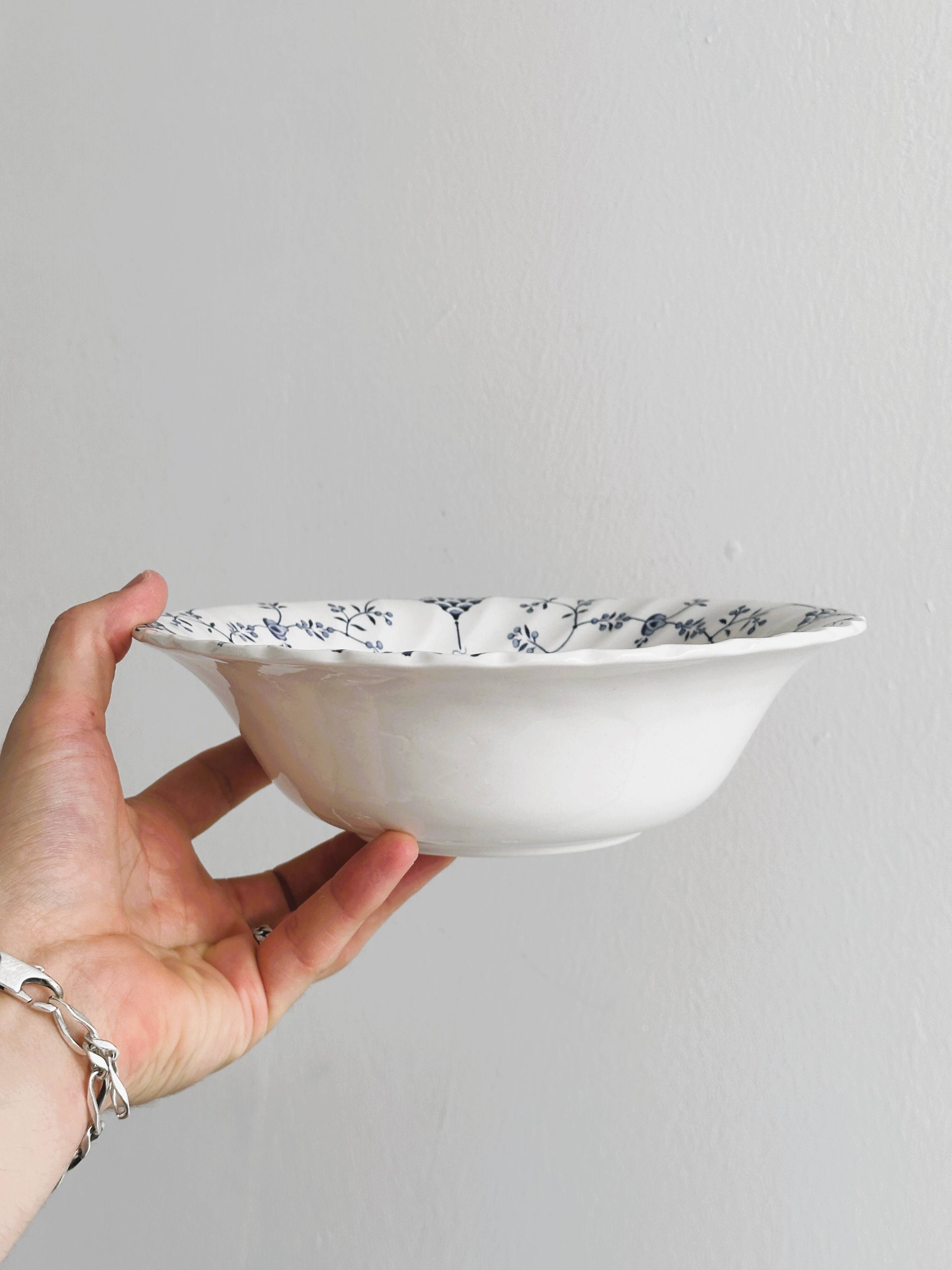 Small Myott porcelain salad bowl, blue floral decoration