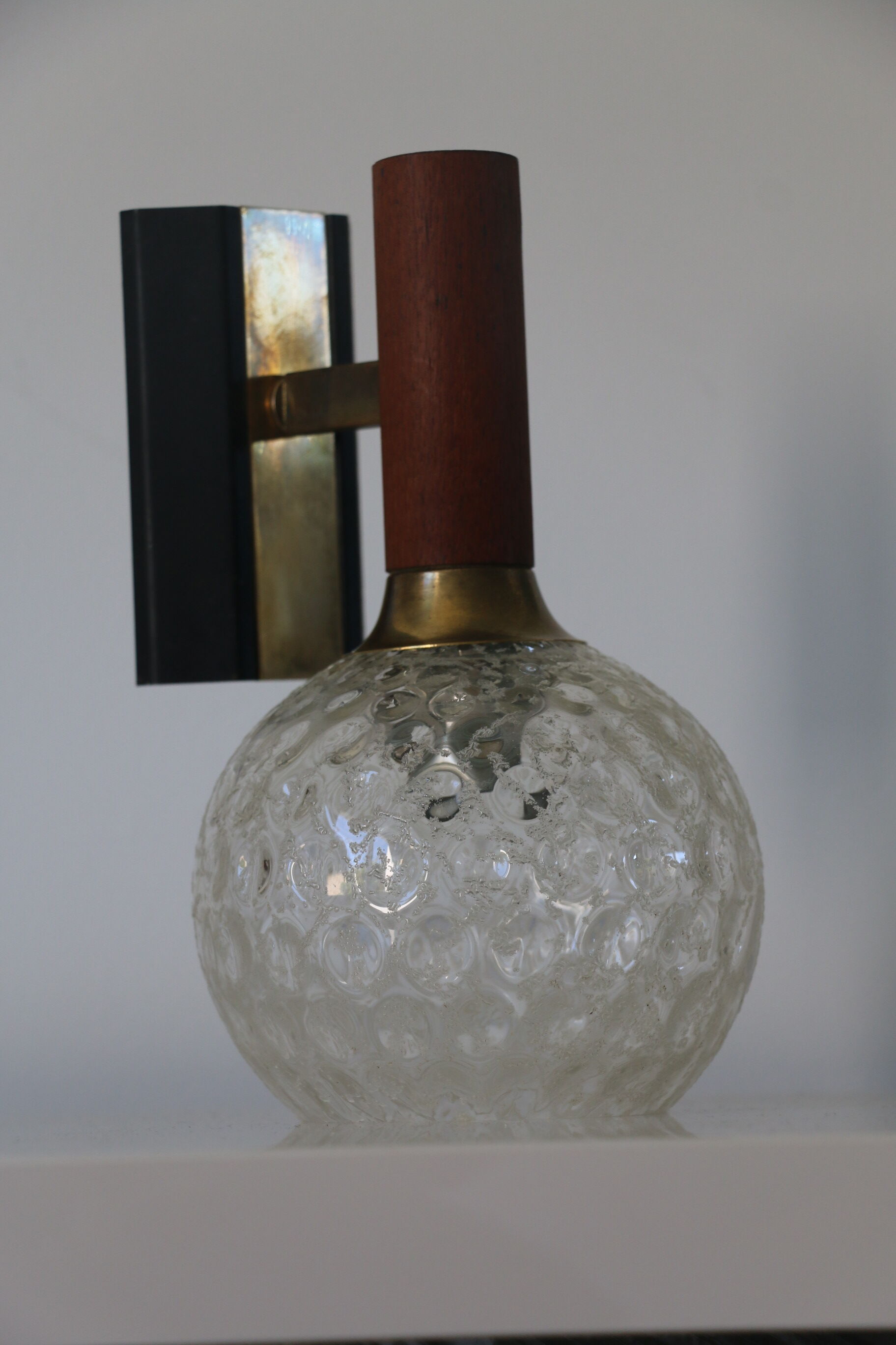 Wall lamp teak metal and glass