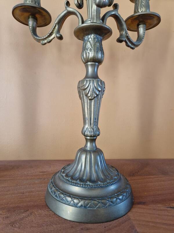 Pair of gilded bronze and brass candelabra with 4 light arms.