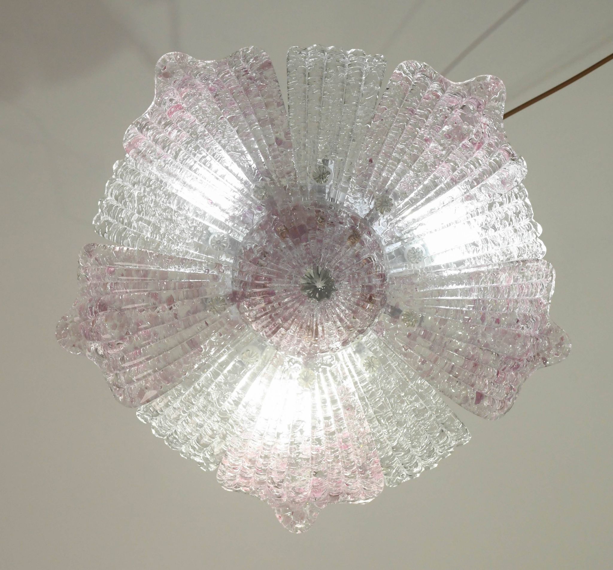 Plafonnier vintage en verre de Murano rose