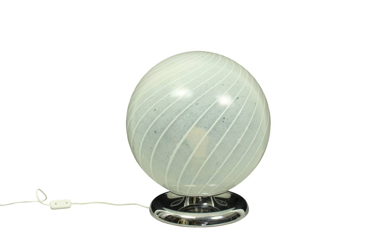 Mid Century Swirl Murano Table Ball Lamp with Chrome base