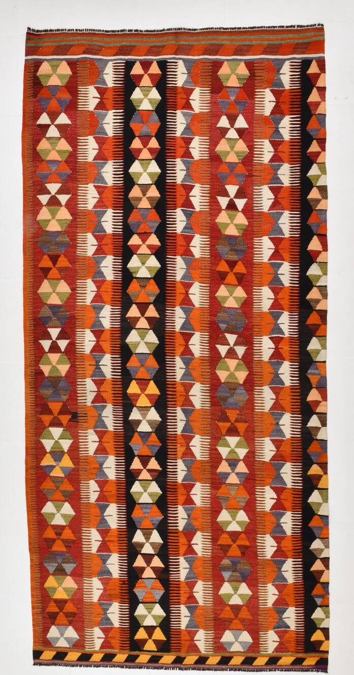 5x10 Pumpkin Orange & Red Kilim Rug, Vintage Turkish Kilim Rug, 143x313