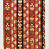 5x10 Pumpkin Orange & Red Kilim Rug, Vintage Turkish Kilim Rug, 143x313