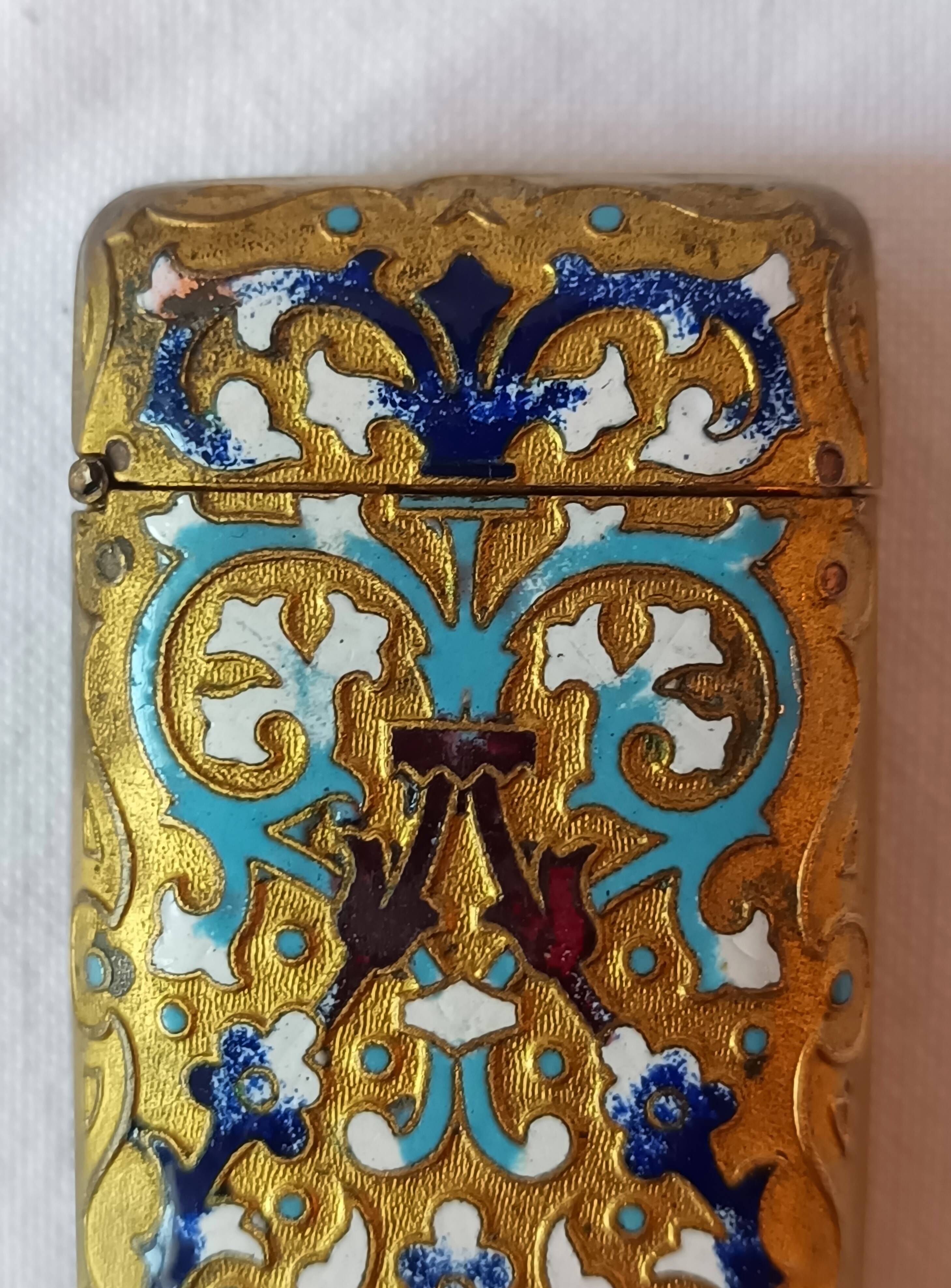 Ancien pyrogène émail cloisonné boite allumettes collection fumeur