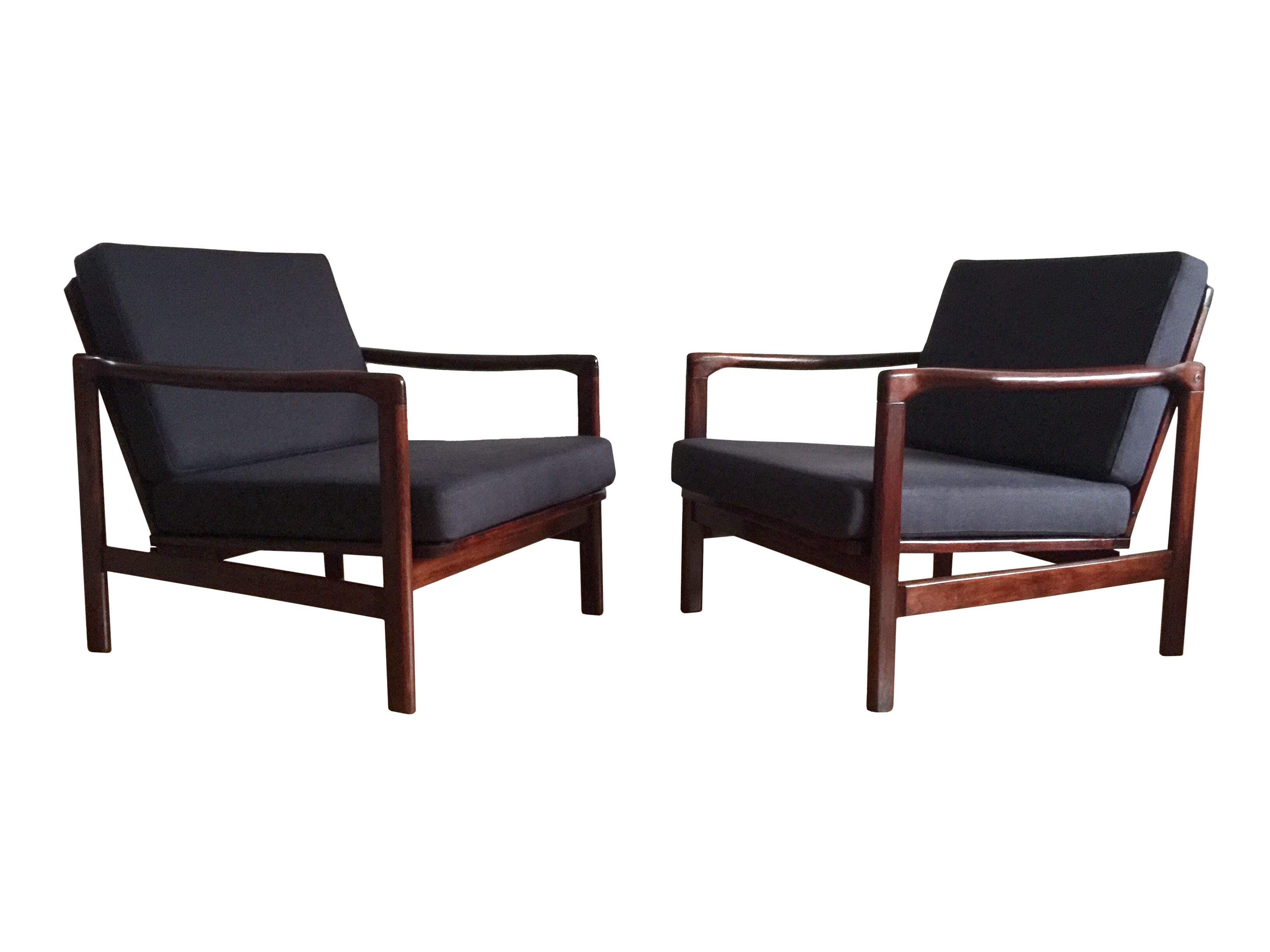 Dark Blue B-7752 Armchairs by Zenon Bączyk for Swarzędzkie Fabryki Mebli, 1960