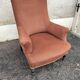 Antique crapaud chair in brown velvet – turned legs and brass rings.