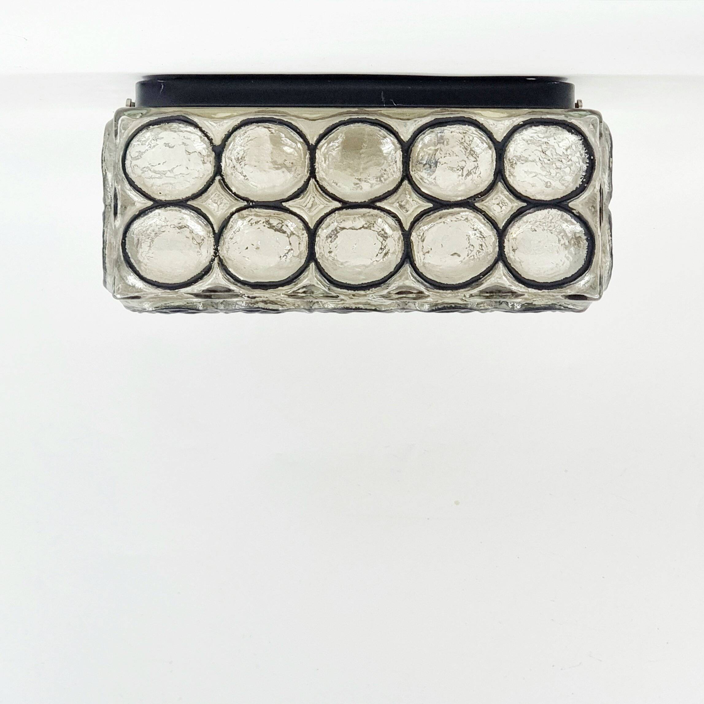 Mid Century Modern Iron Ring Glass Ceiling Light From Limburg, 1960s