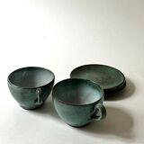 Handmade and signed glazed ceramic coffee cups, circa 1950.