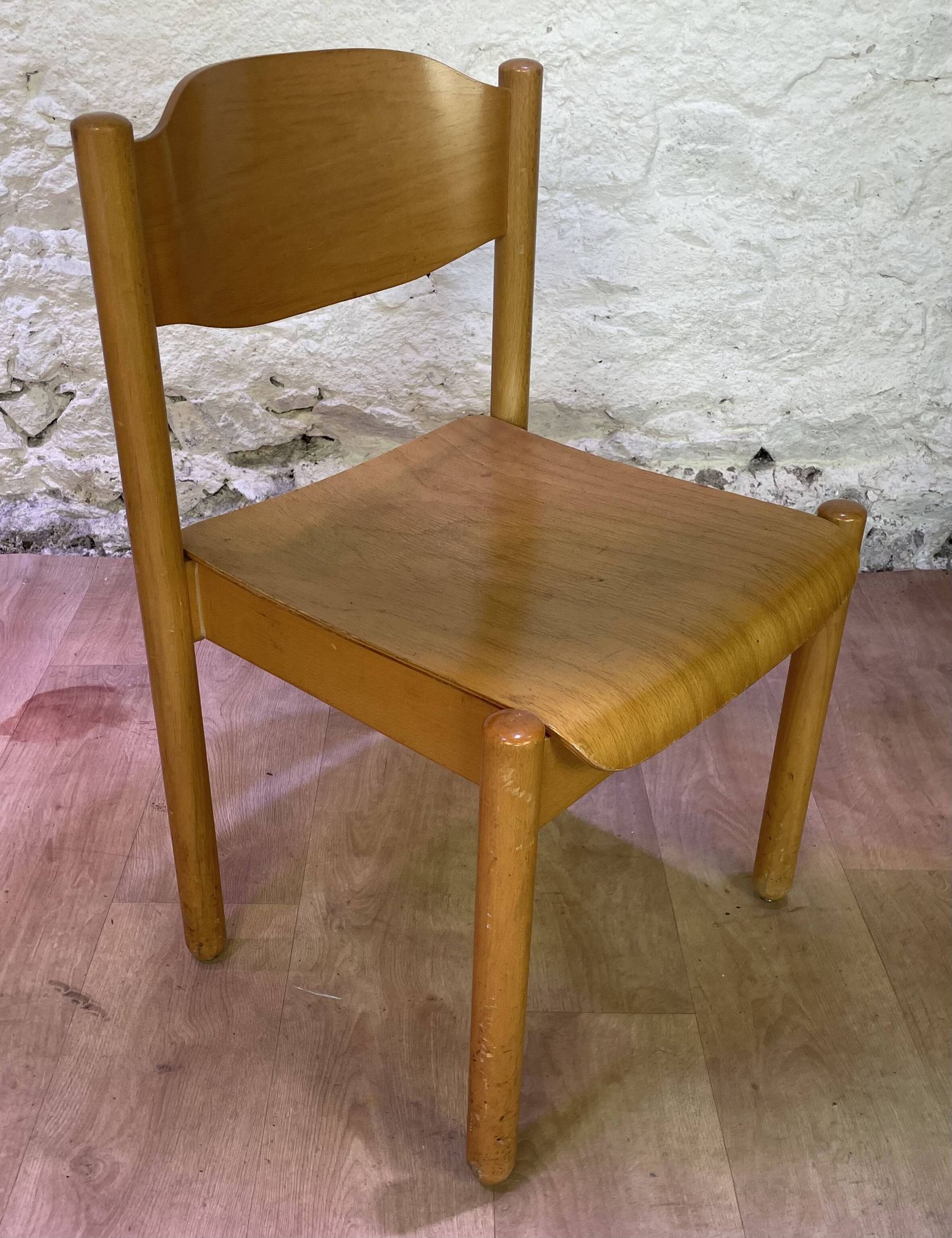Set of 6 stackable vintage wooden chairs