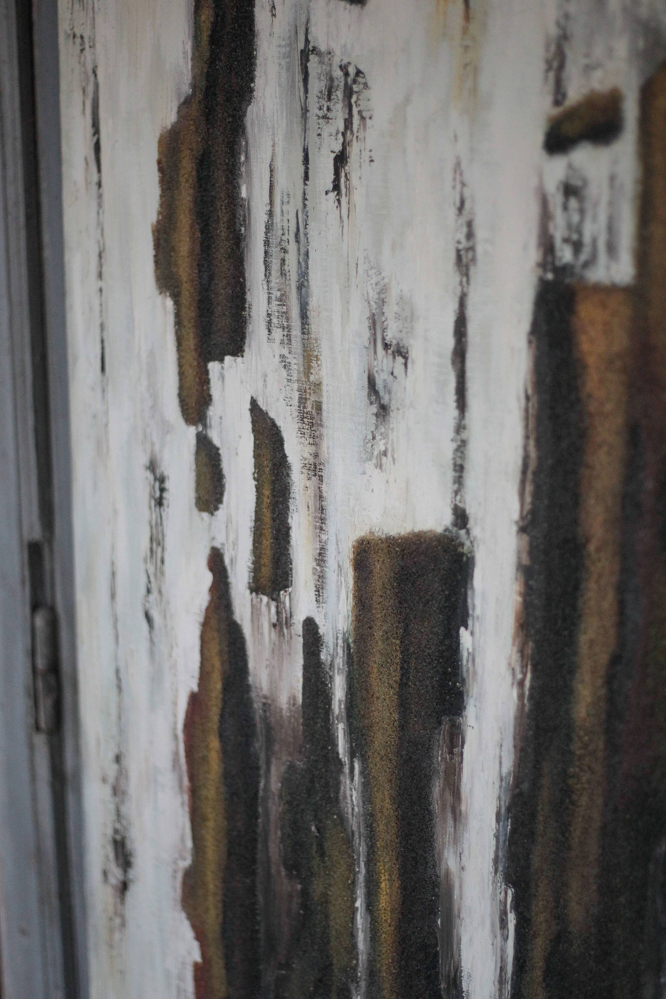 Abstract painting signed Besson Eric, canvas on wooden panel, wall decoration.