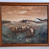 Oil painting on wood - A. Delahaye - Rural countryside scene - Hand signed and on the back - 1930