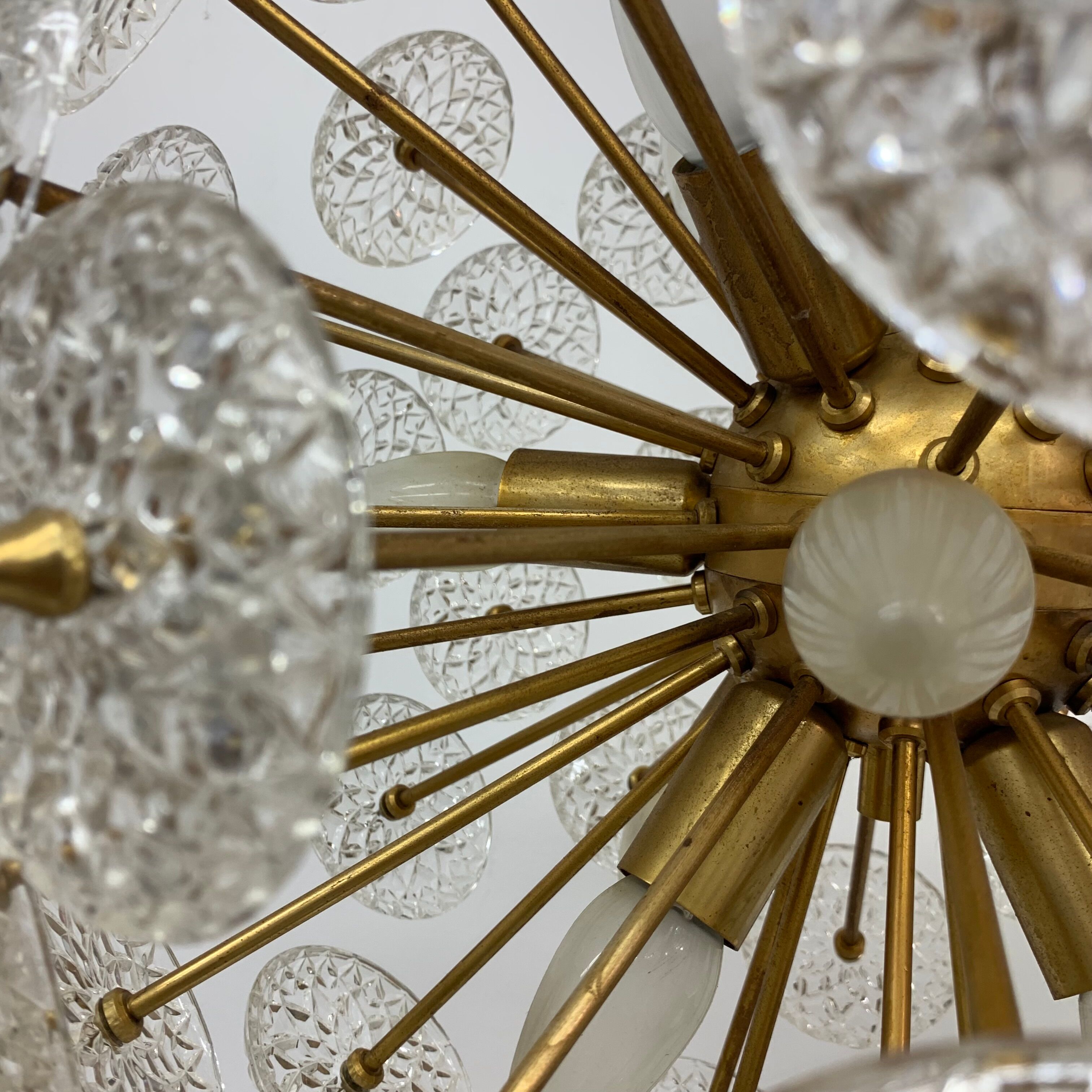 Val Saint Lambert crystal sputnik gold chandelier , 1960’s