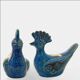 Pair of vintage peacock statues, Aldo Londi for Bitossi, Rimini blu series.