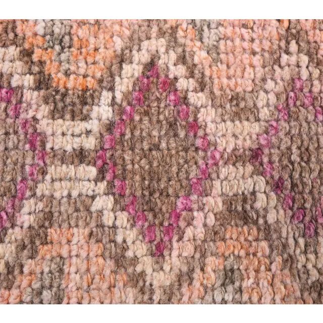Vintage Pink Geometric Turkish Hand-Knotted Runner 80x361
