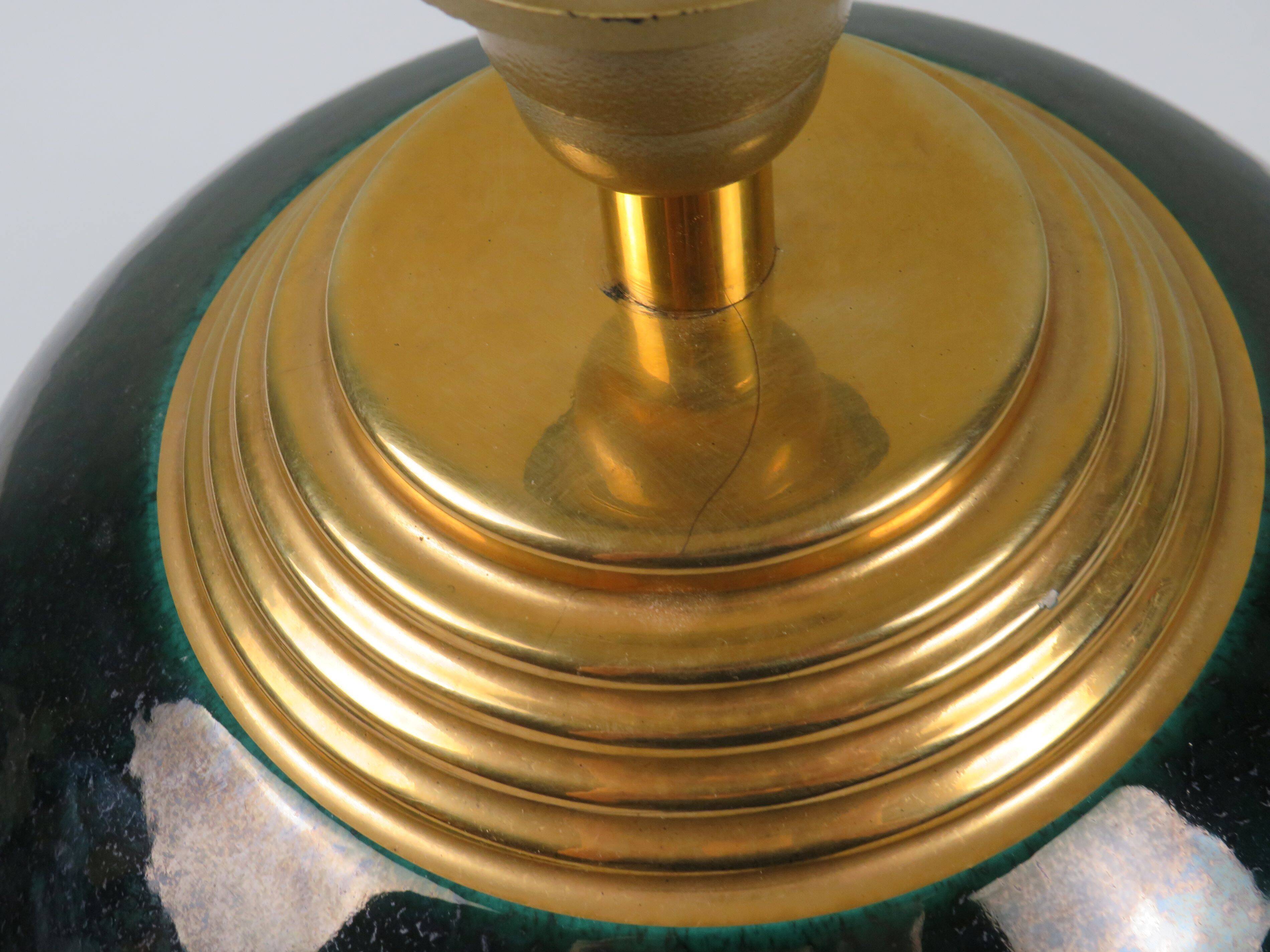 Vintage table lamp signed Louis Drimmer, glazed ceramic & lampshade