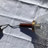 Copper suspension with white striped blown glass