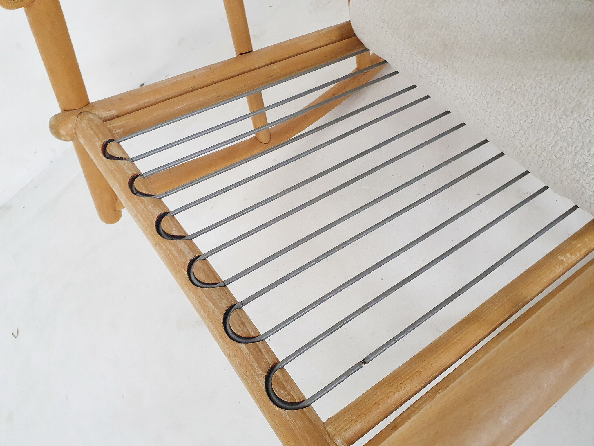 Scandinavian modern birch spindle rocking lounge chair, 1960’s