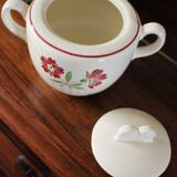 Jacques Lunéville ceramic sugar bowl with red flowers Art Deco