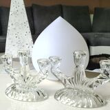 Pair of 3-spoke candlesticks, in art glass. Oberglas Austria. 50s