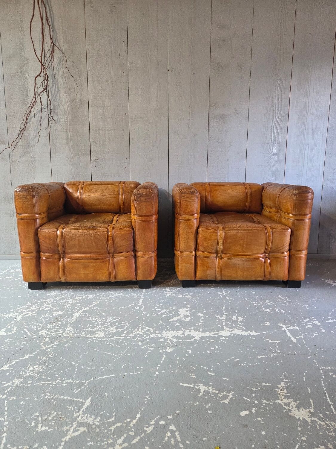 Cube leather armchairs