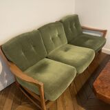 70's velvet and wood sofa