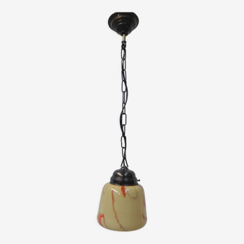 Art deco hanging lamp with marbled glass shade