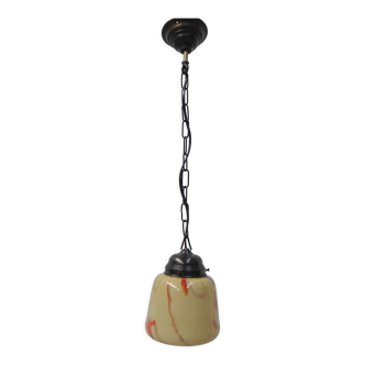 Art deco hanging lamp with marbled glass shade