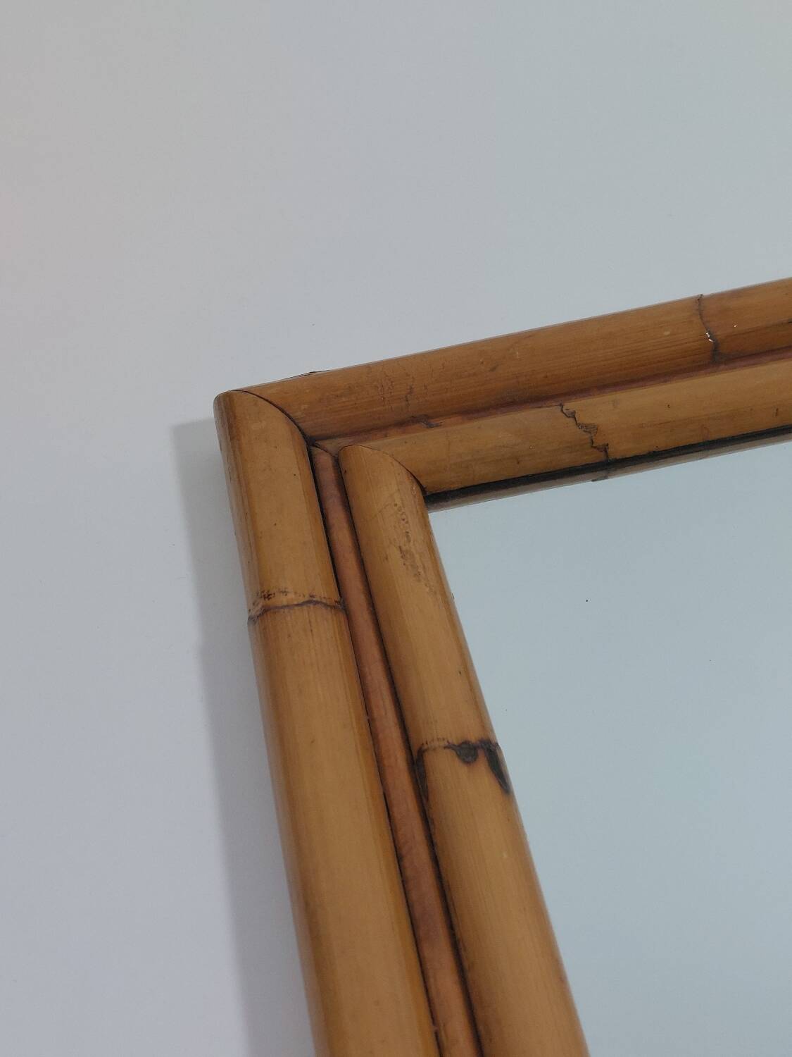 Vintage Mid Century Wandspiegel Bambus Boho 70s