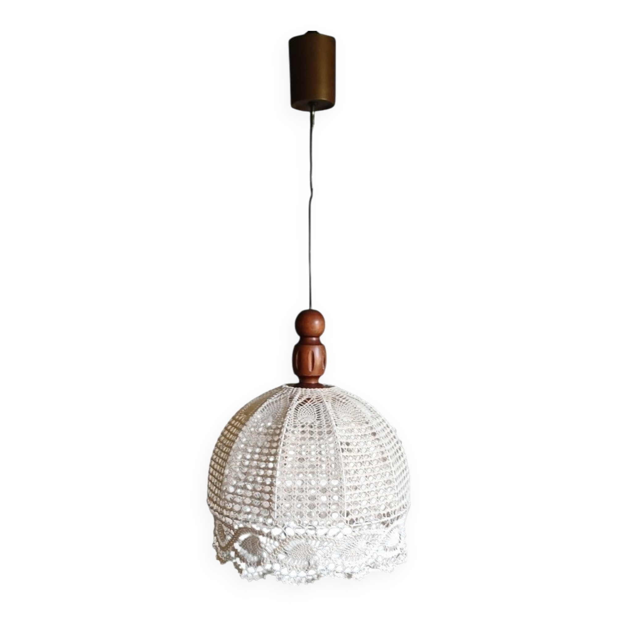 Suspension lampshade with hook and solid wood, Germany circa 1970.