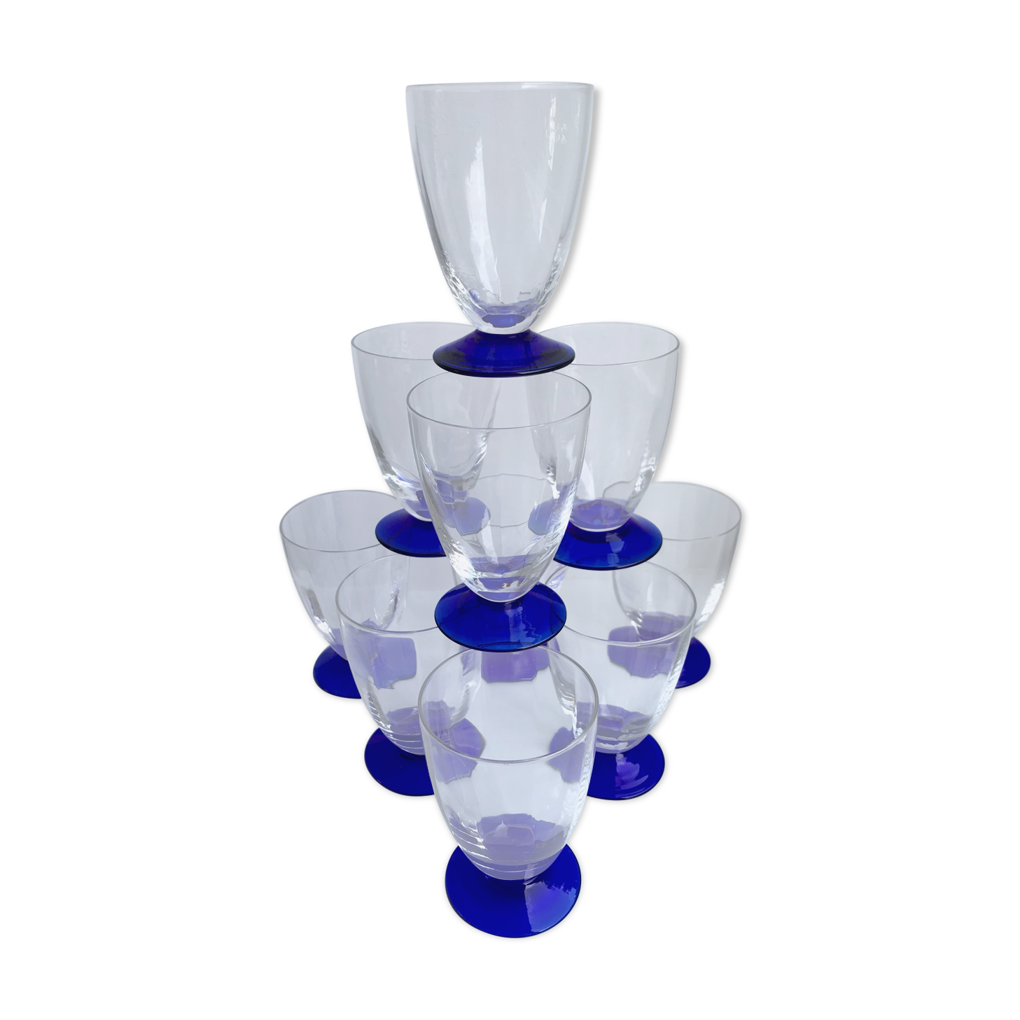 Set of 10 medium format blue foot glasses 60s-70s