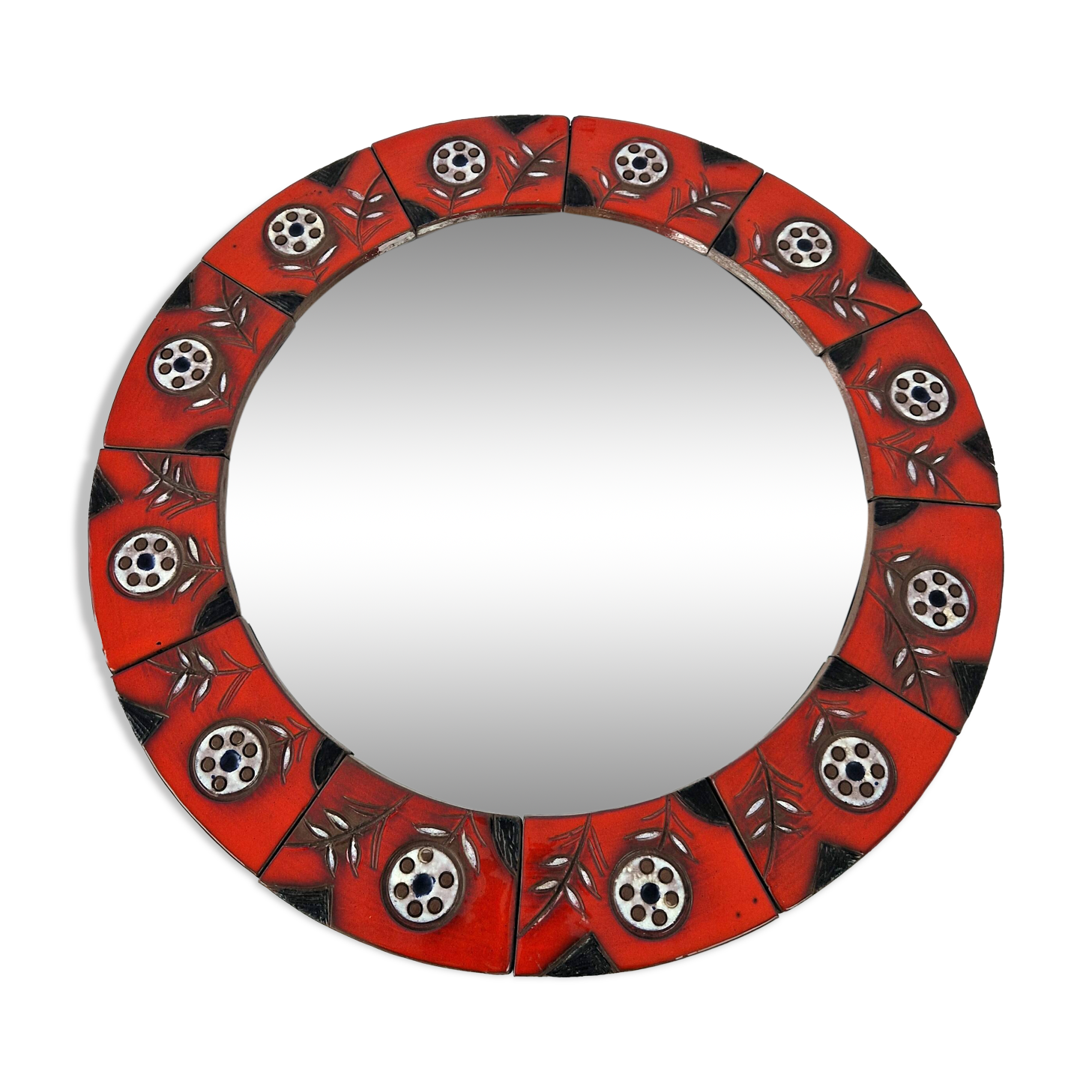 Round mirror (51cm) in vintage ceramic 1960