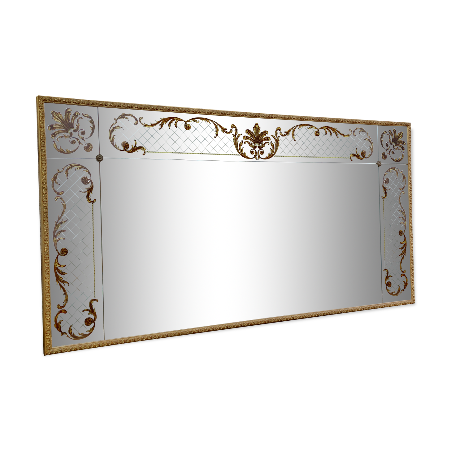 Venetian mirror Art Deco brasserie bistro in eglomerized glass 204x105cm